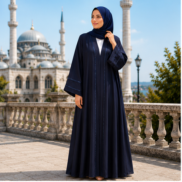 Blue Tiktok Bukas Plate Abaya for Stylish Modest Fashion - Fatma Abaya