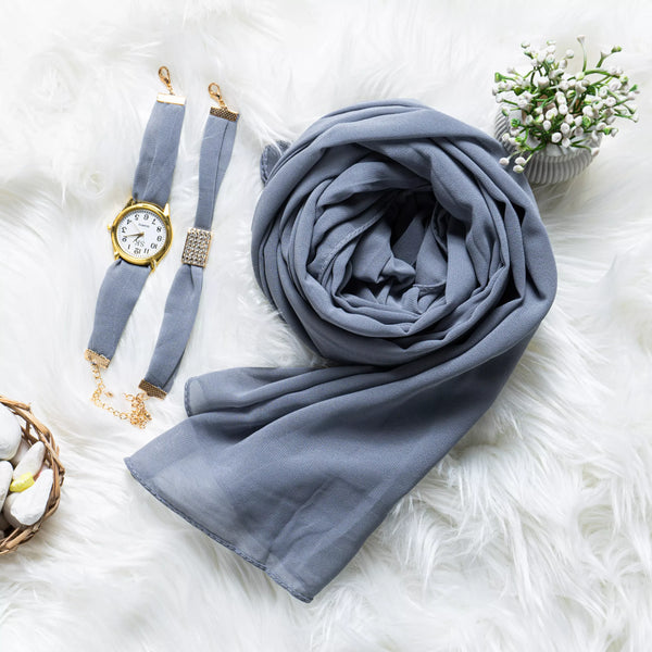 Luxury Grey Hijab + Watch bracelet set