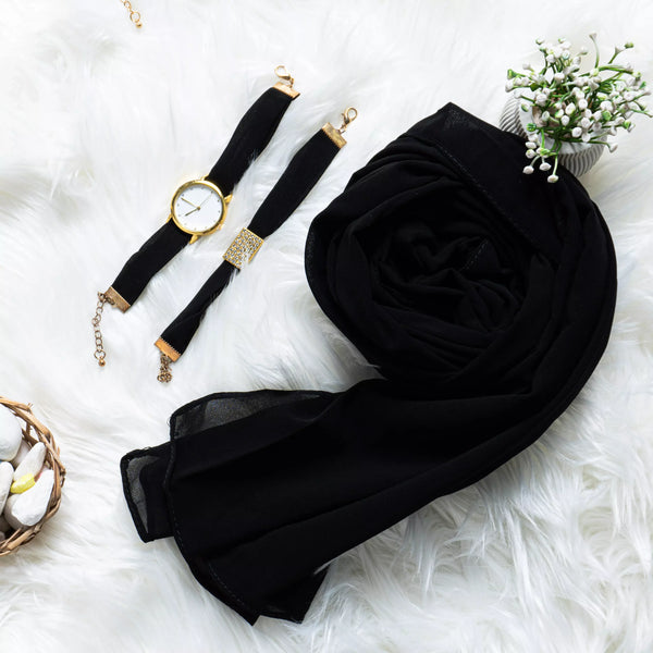 Luxury Black Hijab + Watch bracelet set