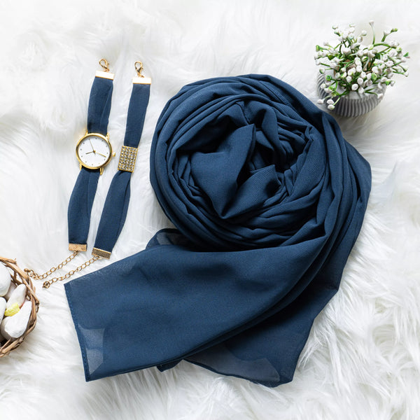 Luxury Blue Hijab + Watch bracelet set