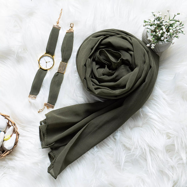 Luxury Light Green Hijab + Watch bracelet set