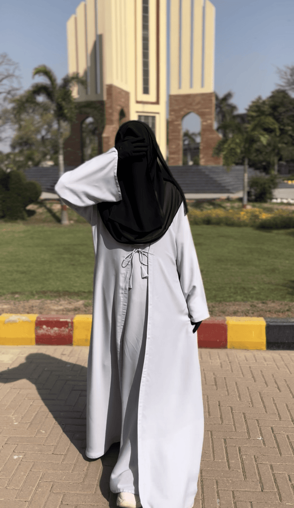 Silver Grey Chiffon Front Open Double Breasted Abaya